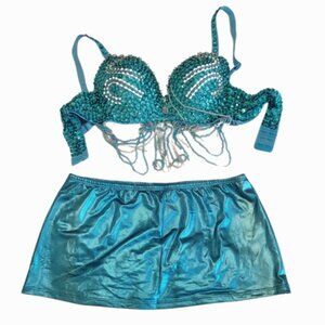 Blue bra & micro mini skirt